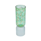 Hand-Painted Dual Arch Leaf Design Large Glass Vase (Green)