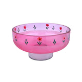 Hand-Painted Floral Glass Urli Bowl With Base (Pink)