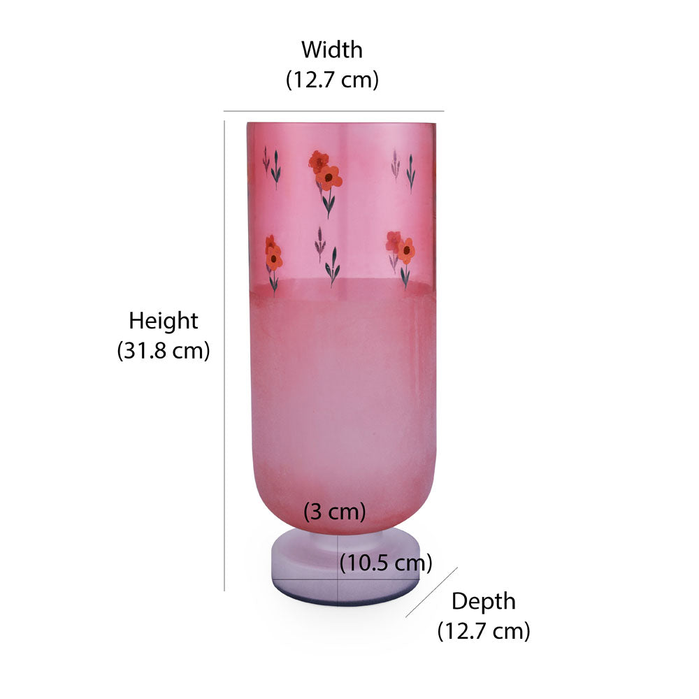 Hand-Painted Floral Frost Large Glass Vase (Pink)