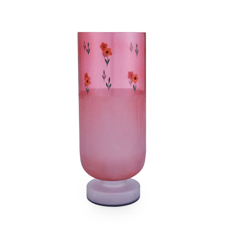 Hand-Painted Floral Frost Large Glass Vase (Pink)