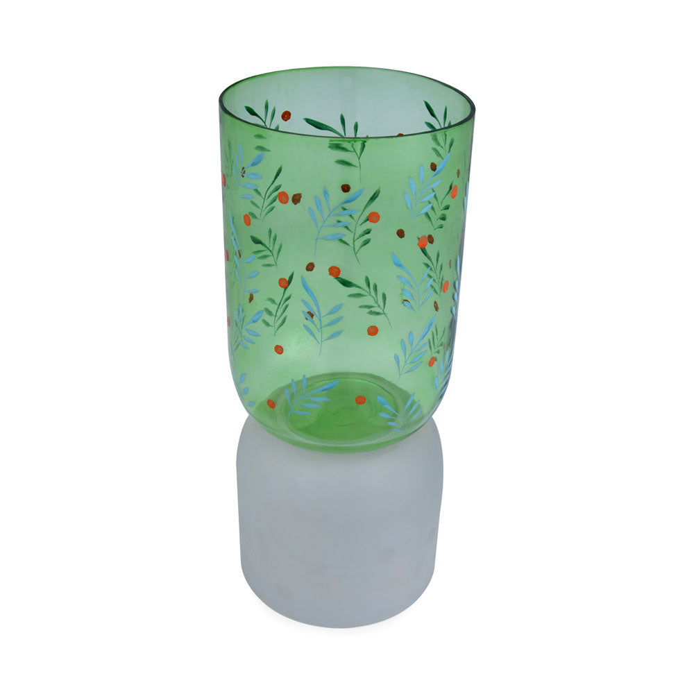 Hand-Painted Dual Arch Leaf Design Small Glass Vase (Green)