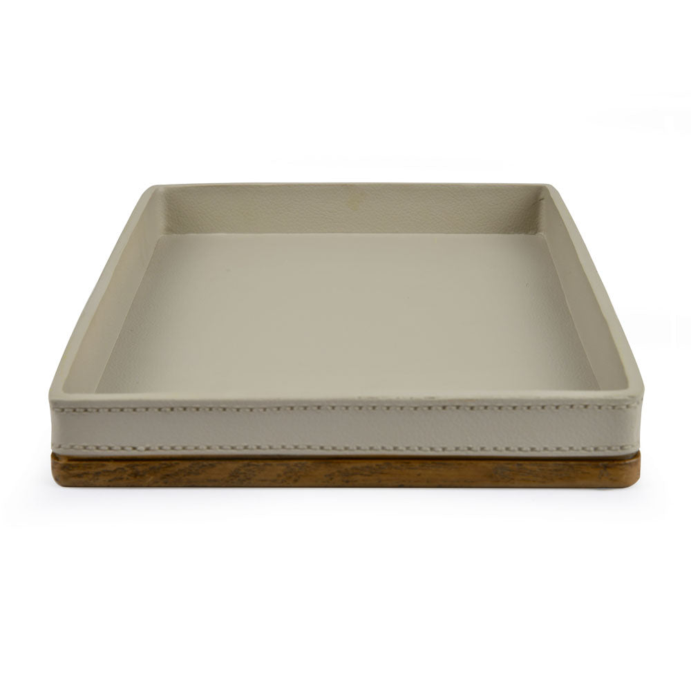 Leather Finish Polyresin Decorative Platter (Cream)