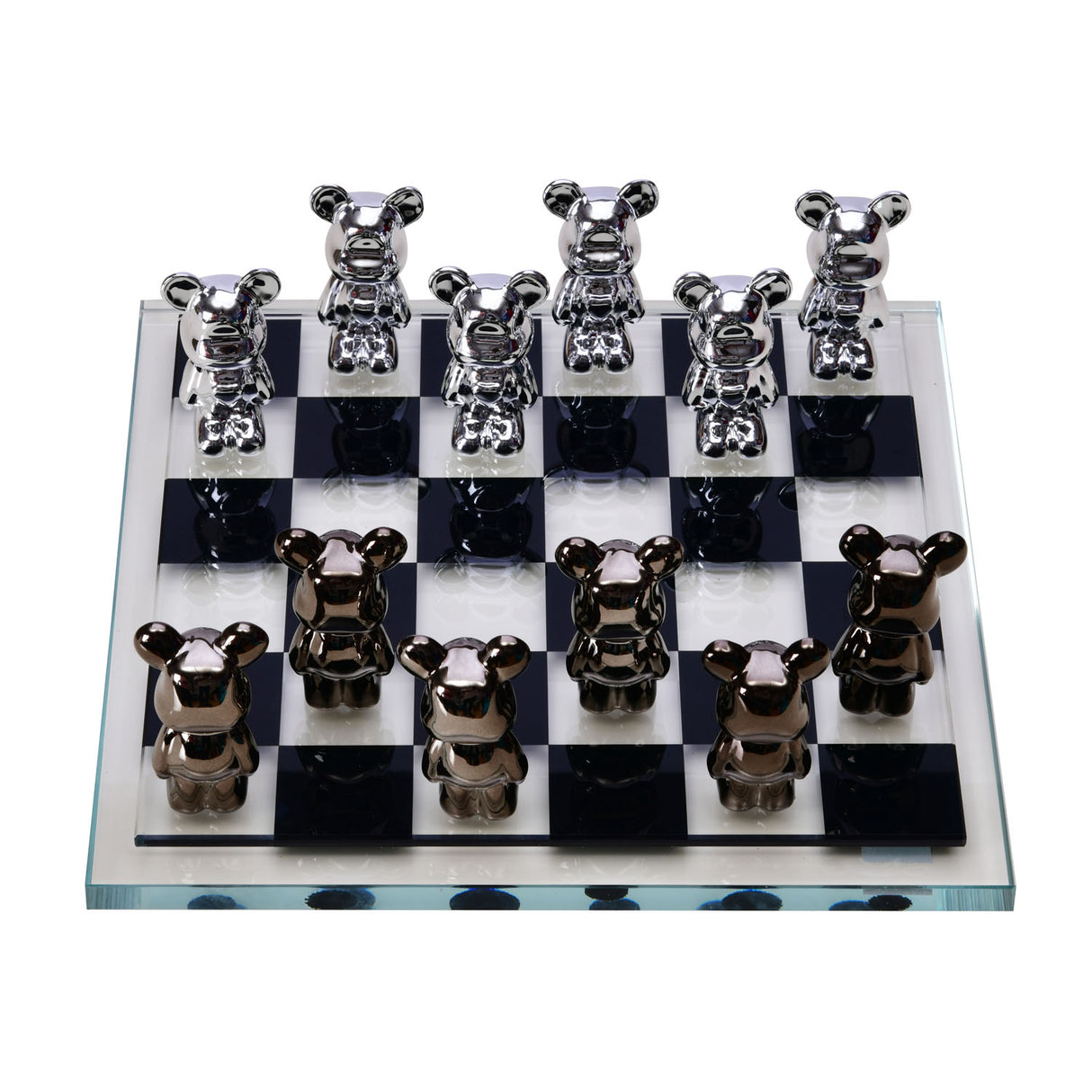 Decorative Resin & Crystal Chessboard Showpiece (Black & Transparent)