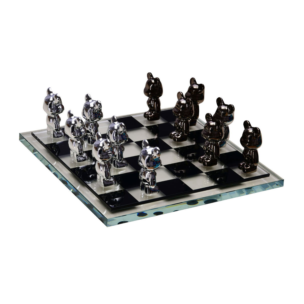 Decorative Resin & Crystal Chessboard Showpiece (Black & Transparent)