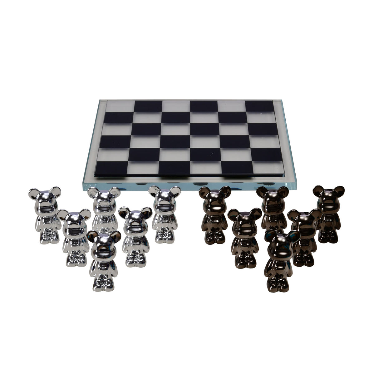 Decorative Resin & Crystal Chessboard Showpiece (Black & Transparent)