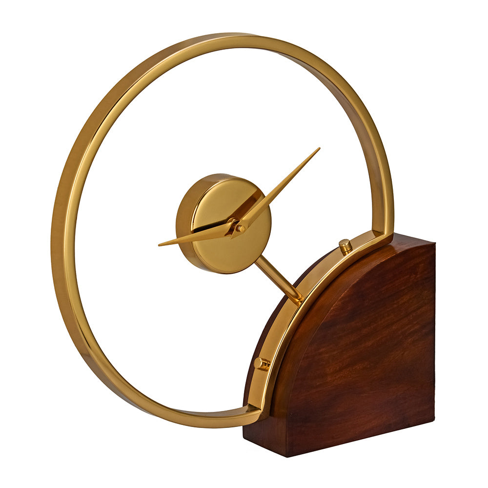 Side Cut Round Table Clock (Brown & Gold)