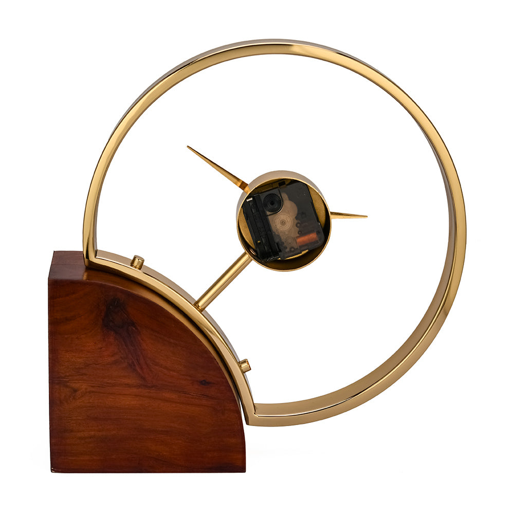 Side Cut Round Table Clock (Brown & Gold)