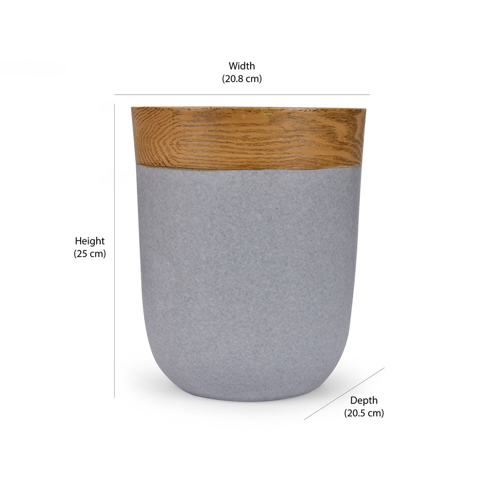 Wooden Finish Polyresin Round Dustbin (8 Litre, Grey)