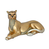 Sitting Panther Polyresin Showpiece (Grey & Gold)