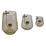 Decorative Leafy Glass Candle Holder Set of 3 (Yellow)