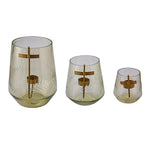 Decorative Leafy Glass Candle Holder Set of 3 (Yellow)