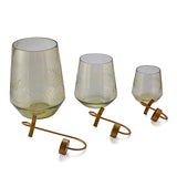 Decorative Leafy Glass Candle Holder Set of 3 (Yellow)