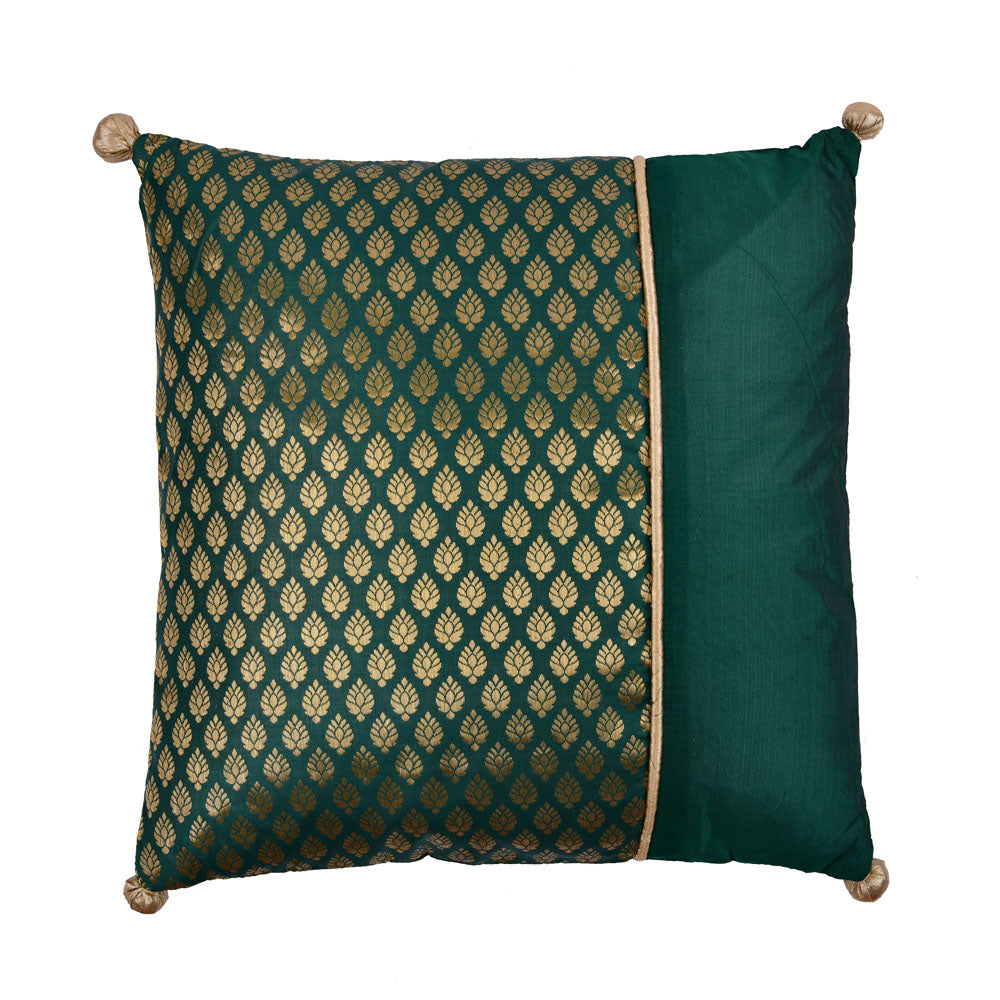 Brocade Polyester 16" x 16" Filled Cushion (Green)