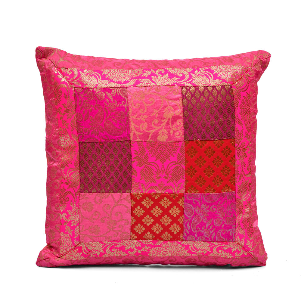 Multi Patch Polyester 12" x 12" Filled Cushion (Pink)