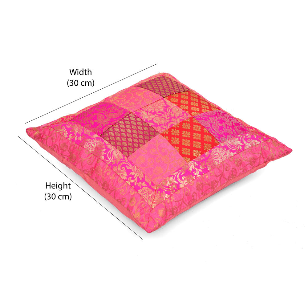 Multi Patch Polyester 12" x 12" Filled Cushion (Pink)