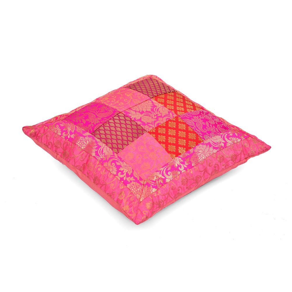 Multi Patch Polyester 12" x 12" Filled Cushion (Pink)