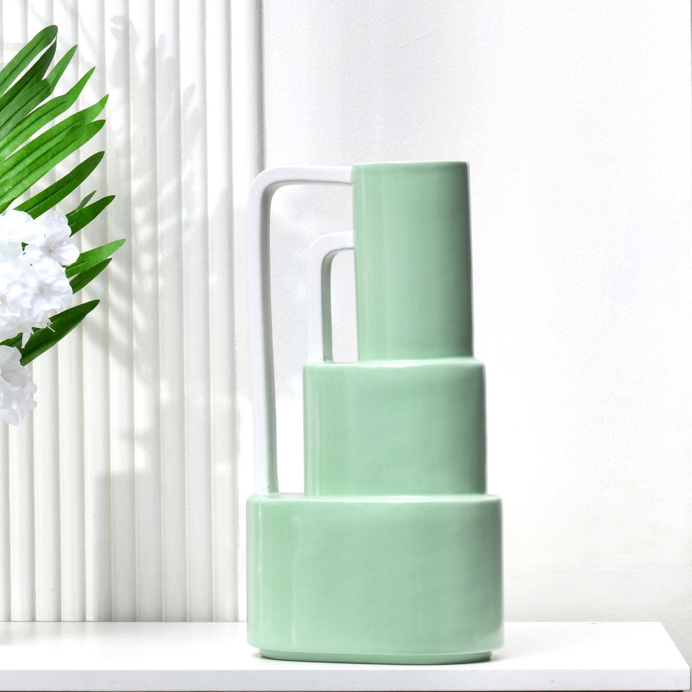 Decorative 3 Layer Design Dolomite Vase with 2 Handles (Green)