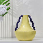 Decorative Semi Fluted Design Dolomite Vase With 2 Handles (Cream & Blue)