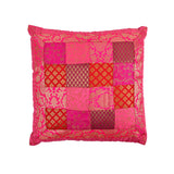 Multi Patch Polyester 16" x 16" Filled Cushion (Pink)