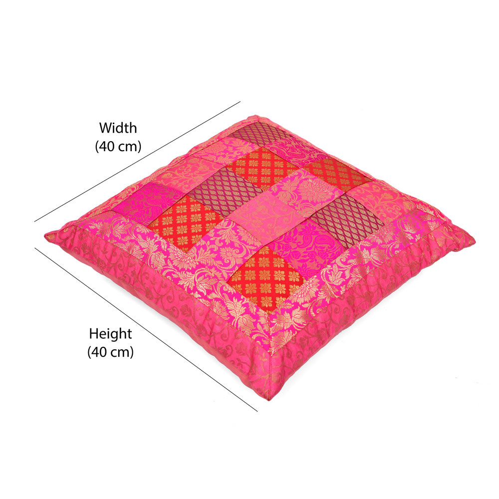 Multi Patch Polyester 16" x 16" Filled Cushion (Pink)