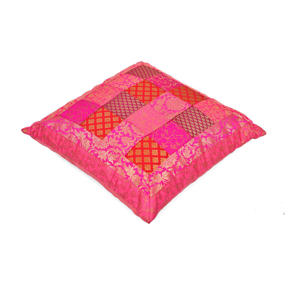 Multi Patch Polyester 16" x 16" Filled Cushion (Pink)