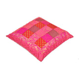 Multi Patch Polyester 16" x 16" Filled Cushion (Pink)