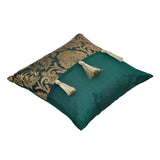 Brocade with Tassel Polyester 12" x 12" Filled Cushion (Green)