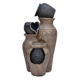 Decorative Tri Pots Polyresin Water Fountain (Beige & Grey)