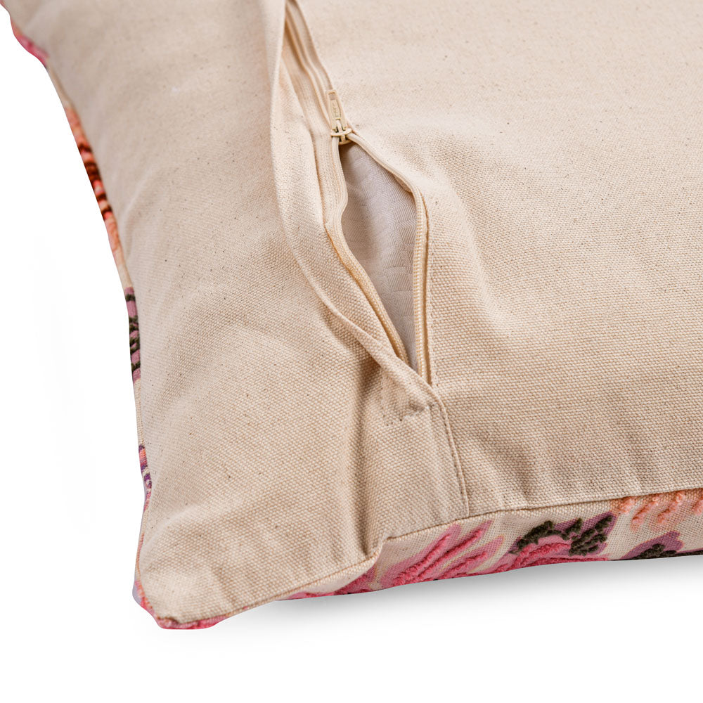 Multi Flower Cotton 16" x 16" Cushion Cover (Pink & Peach)