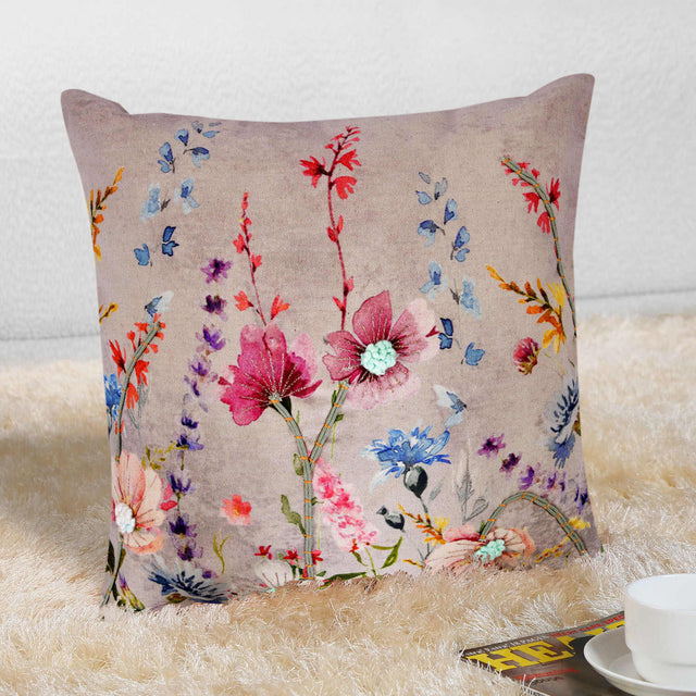 Nilkamal Floral Printed Cotton 16" x 16" Cushion Cover (Multicolor)