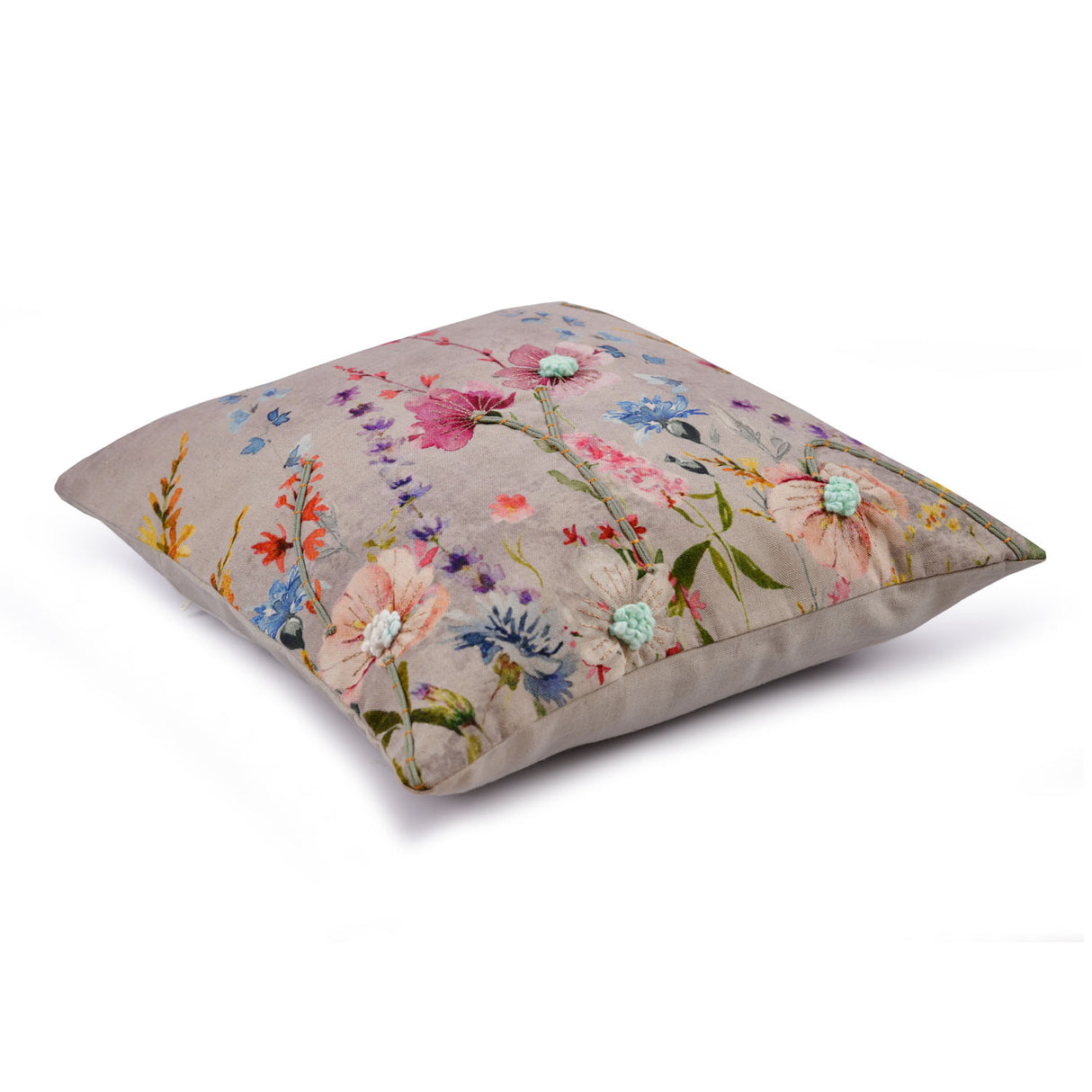 Floral Printed Cotton 16" x 16" Cushion Cover (Multicolor)