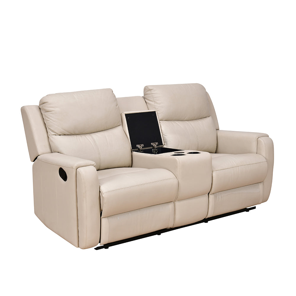 Levon 2 Seater Manual Recliner With Console (Light Beige)