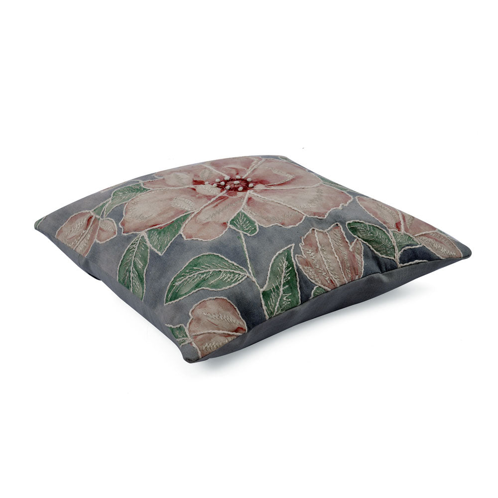 Floral Cotton 16'' x 16'' Cushion Cover (Blue & Peach)