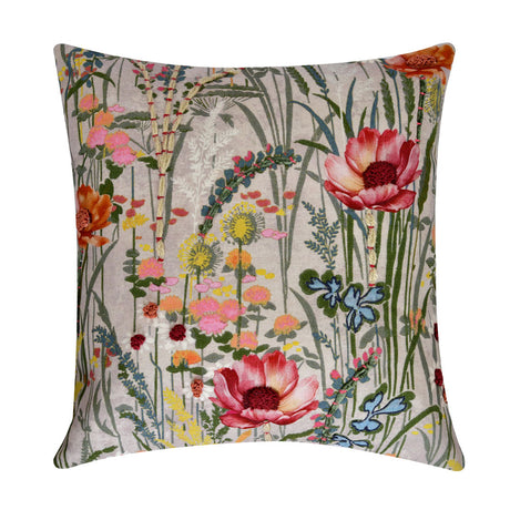 Flora Leaves Cotton 16" x 16" Cushion Cover (Multicolor)