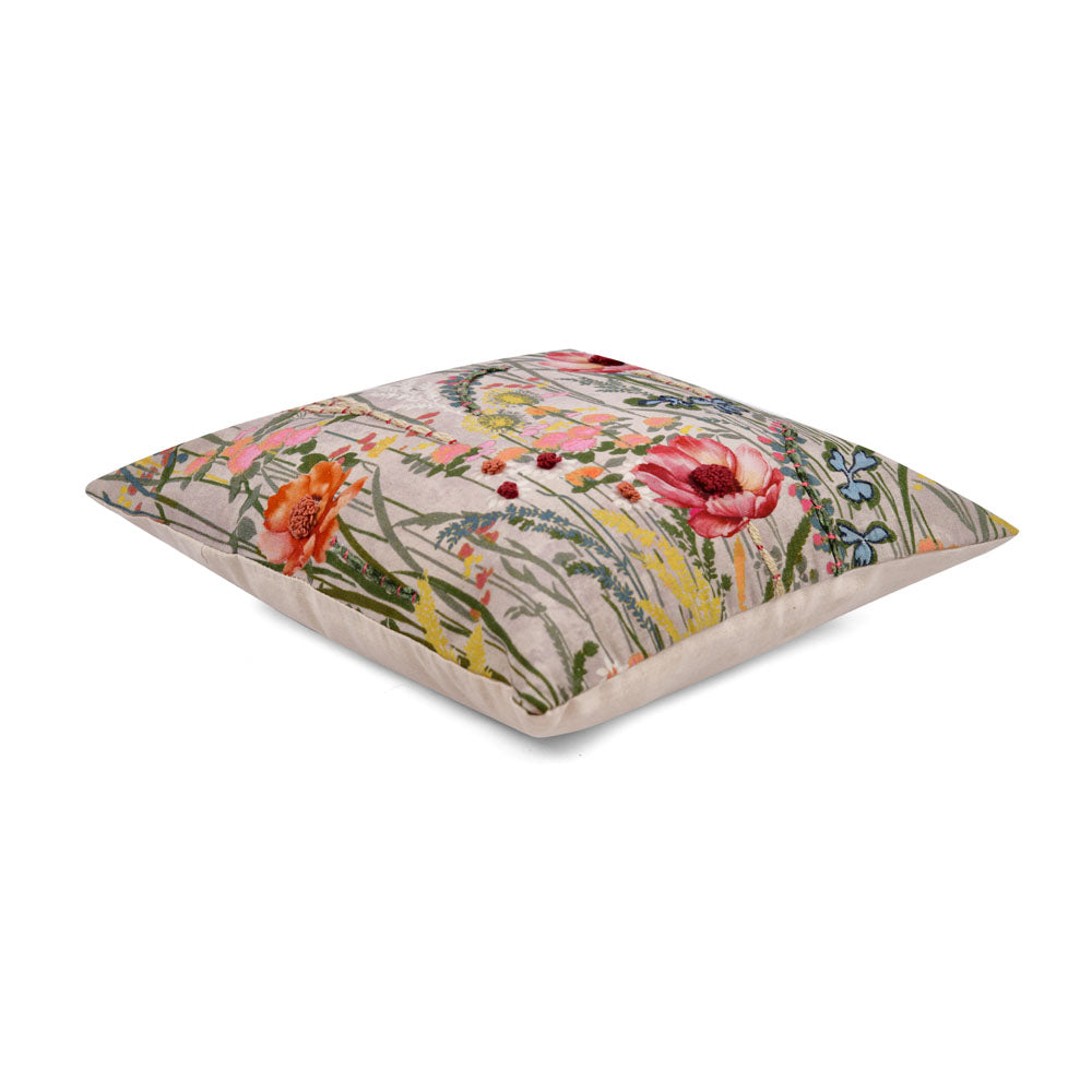 Flora Leaves Cotton 16" x 16" Cushion Cover (Multicolor)