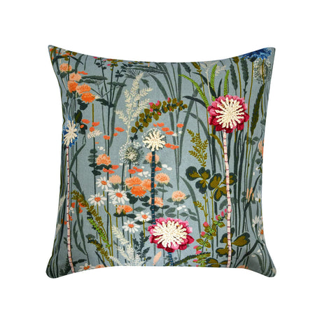 Flora Leaves Cotton 16" x 16" Cushion Cover (Multicolor)