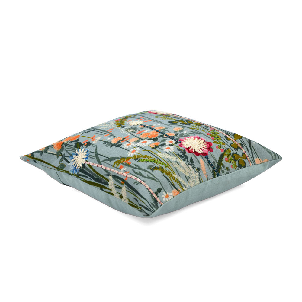 Flora Leaves Cotton 16" x 16" Cushion Cover (Multicolor)