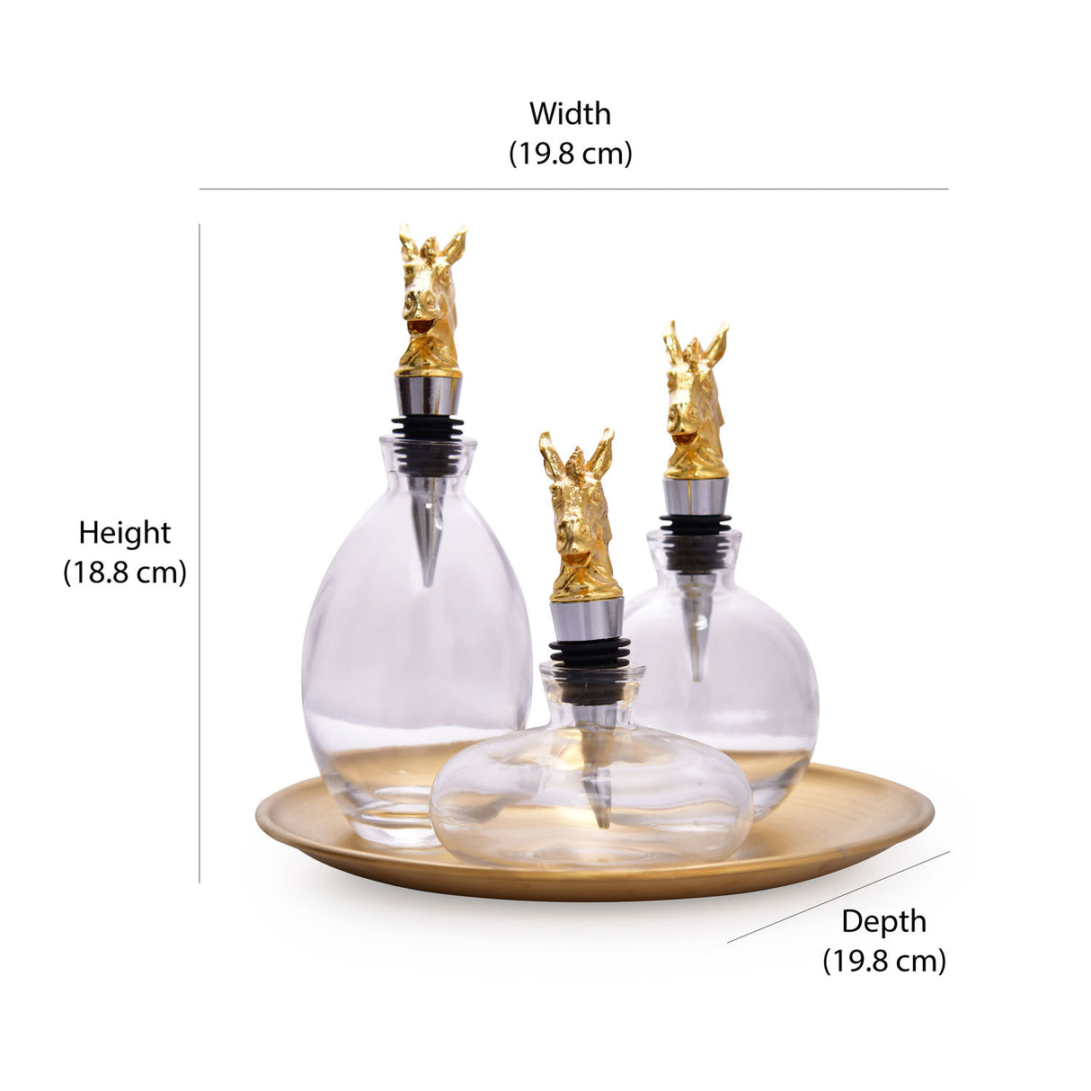 Decorative Horse Lid Metal & Glass Storage Containers Set of 3 (Gold)