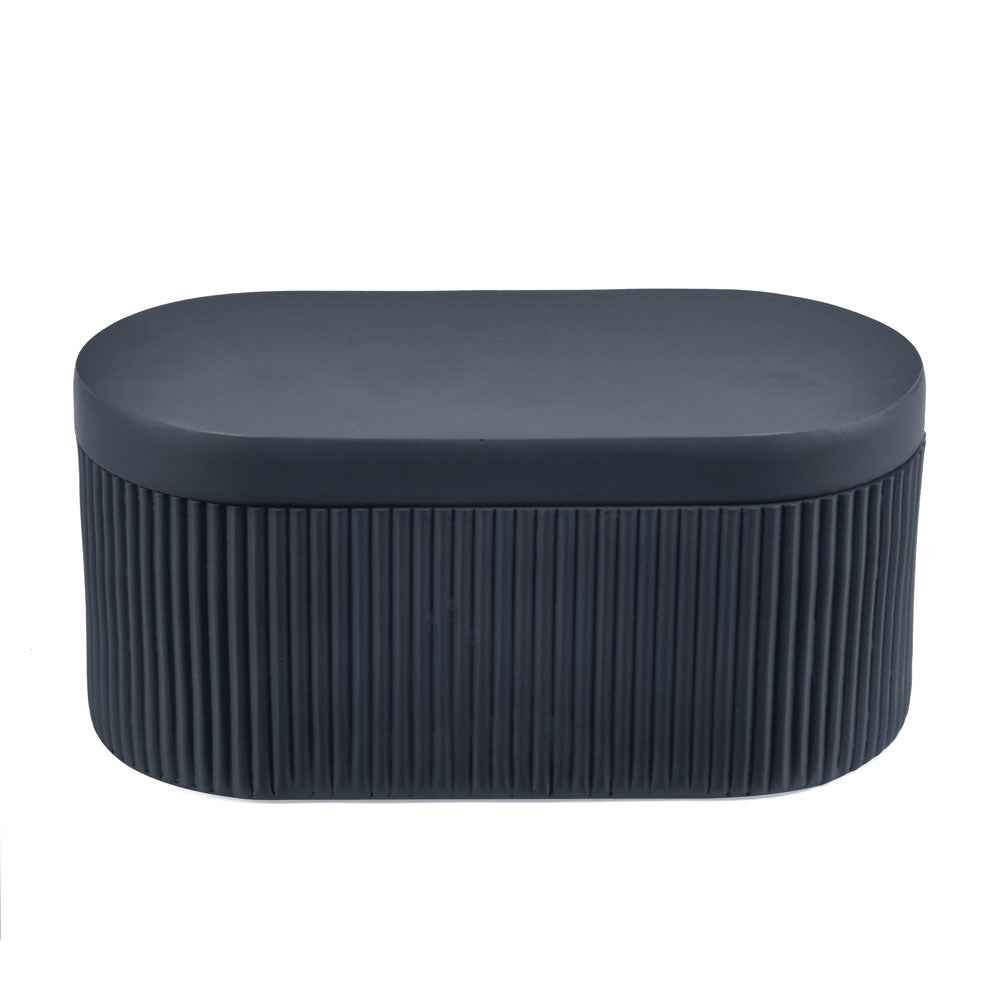 Fluted Design Polyresin Oval Storage Box Organsier (Grey)