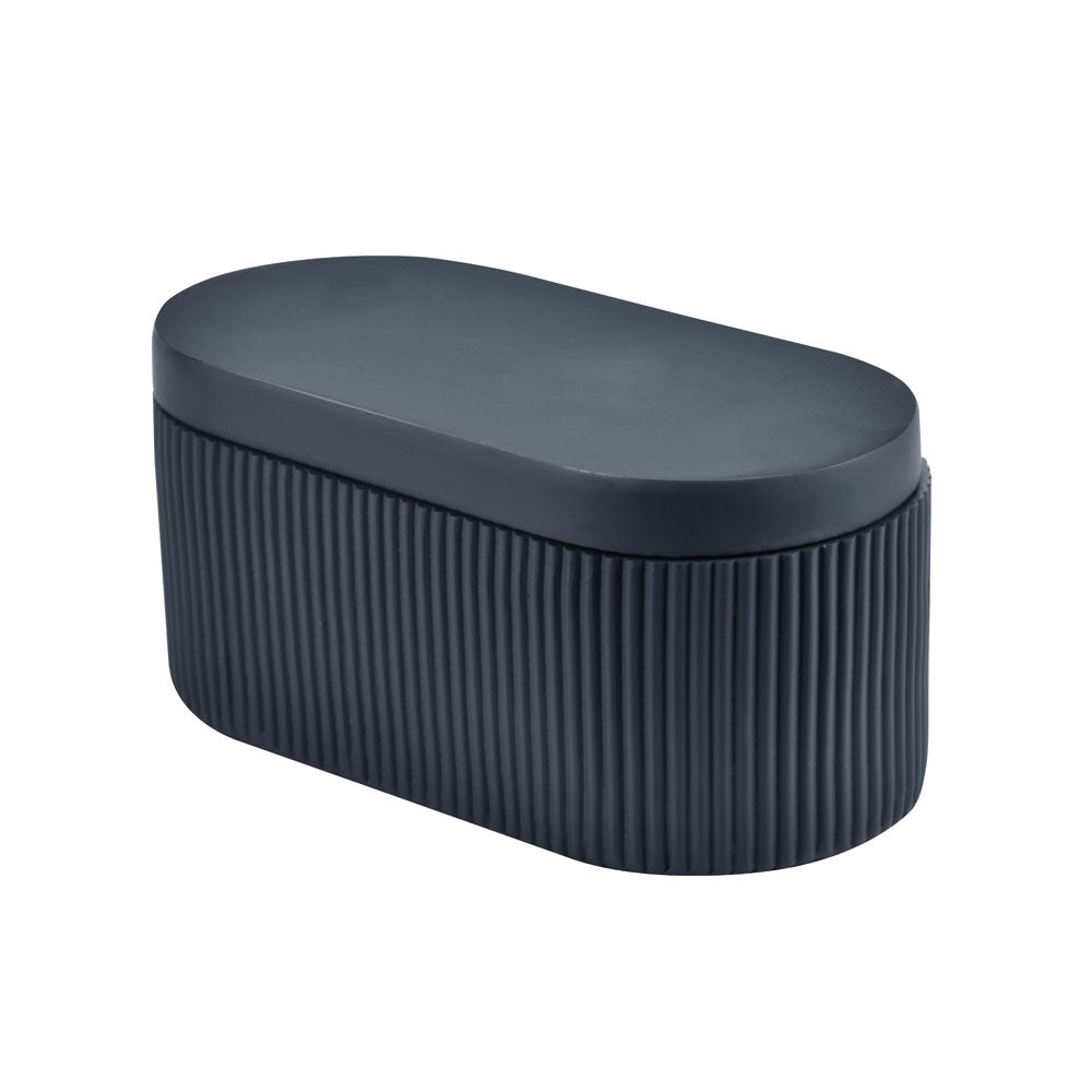 Fluted Design Polyresin Oval Storage Box Organsier (Grey)