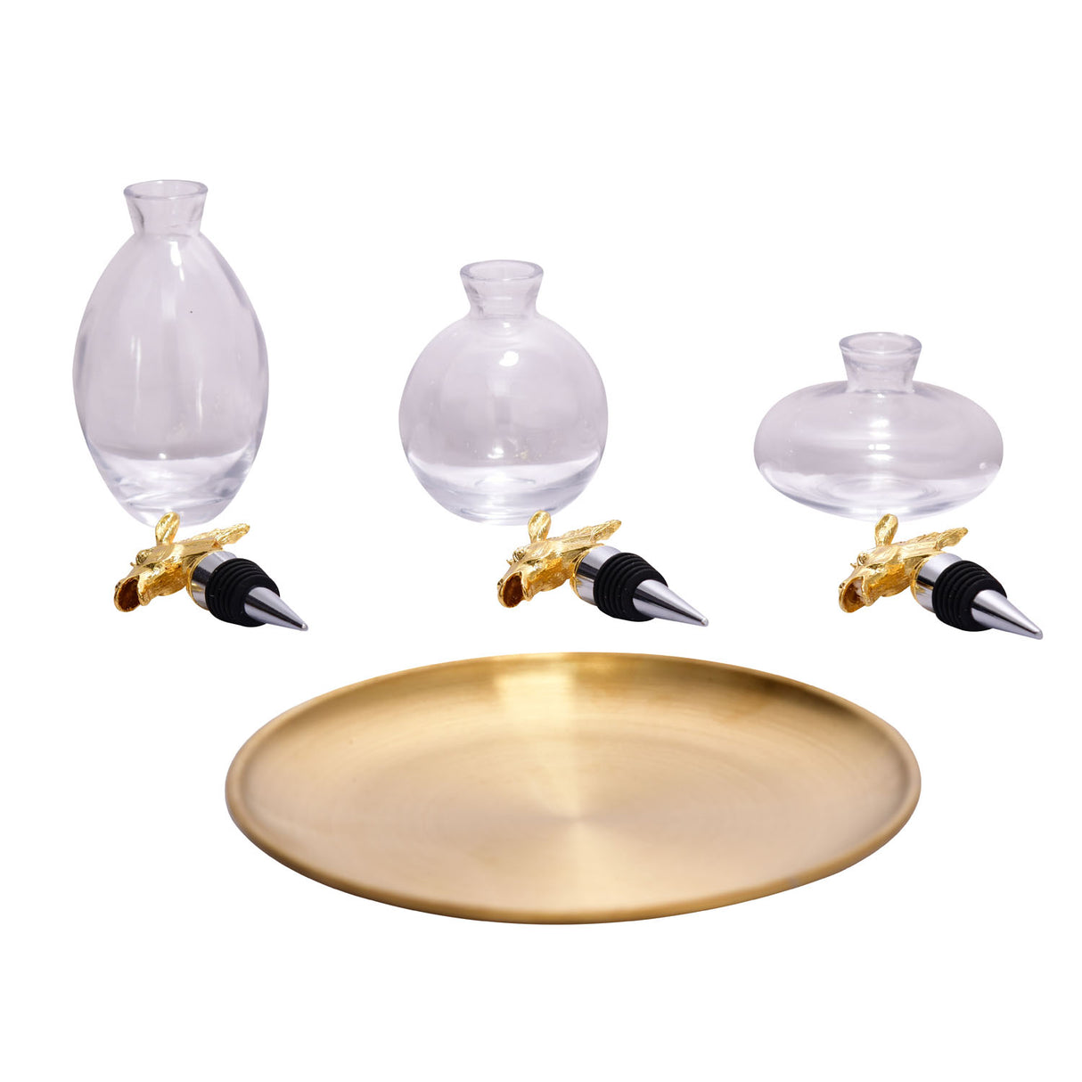 Decorative Horse Lid Metal & Glass Storage Containers Set of 3 (Gold)