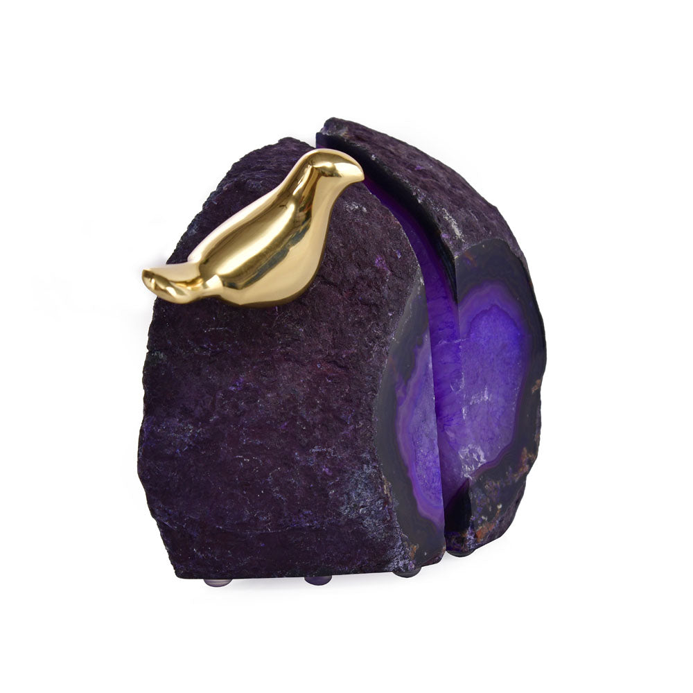 Agate Bird Bookends (Purple & Gold)