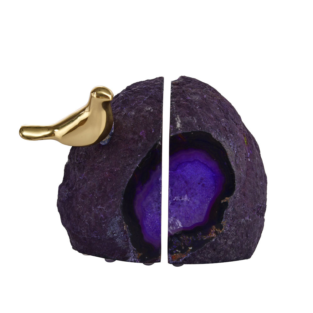 Agate Bird Bookends (Purple & Gold)