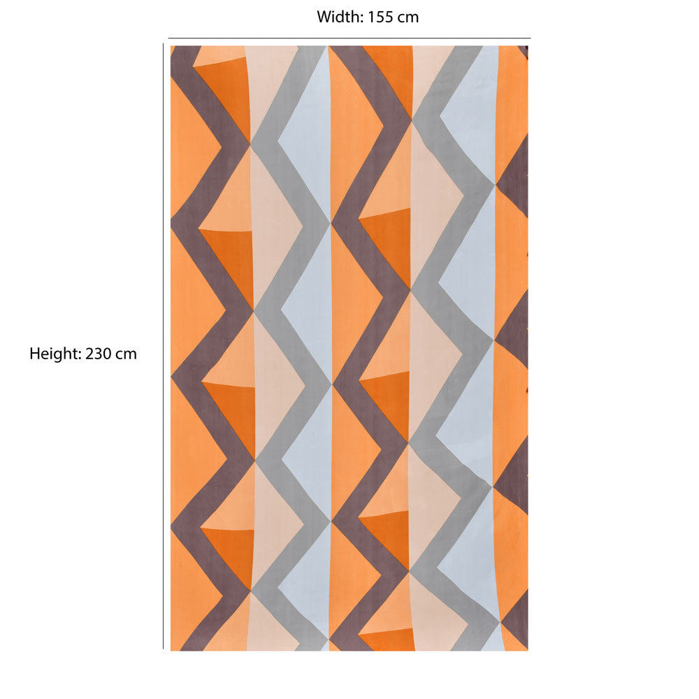 Geometric Polyester Single Bedsheet with 1 Pillow Cover (Orange & Blue)