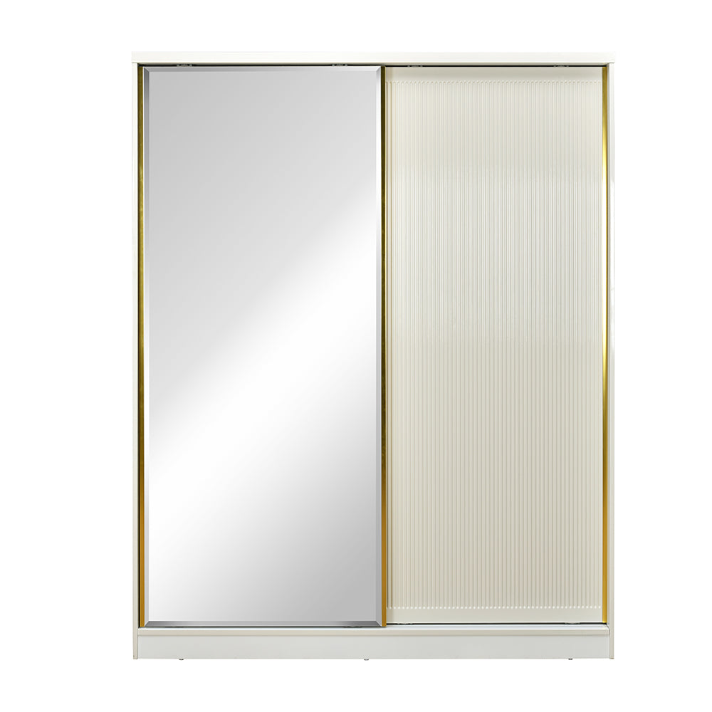 Nix 2 Door Sliding Wardrobe with Mirror and Sensor LED Light (Beige)