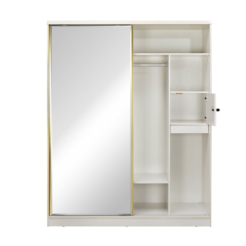 Nix 2 Door Sliding Wardrobe with Mirror and Sensor LED Light (Beige)