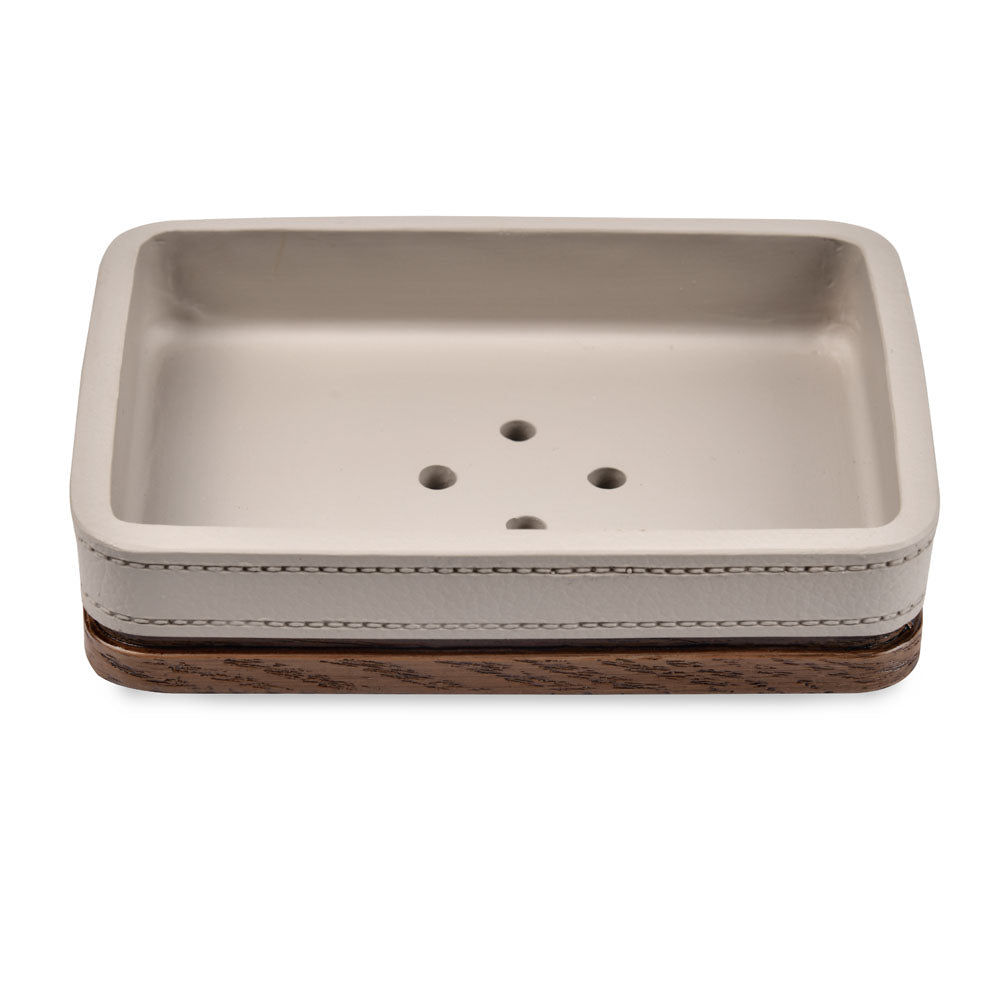 Leather Finish Polyresin Soap Dish (Cream)