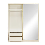 Nix 2 Door Sliding Wardrobe with Mirror and Sensor LED Light (Beige)