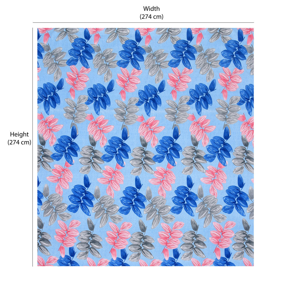 Leaf Design Polyester King Bedsheet with 2 Pillow Covers (Blue)