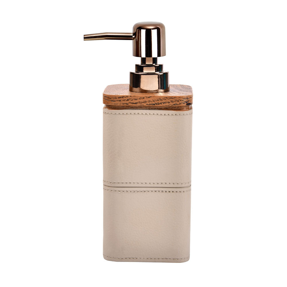 Leather Finish Polyresin & Plastic Liquid Soap Dispenser (300 ml, Cream)